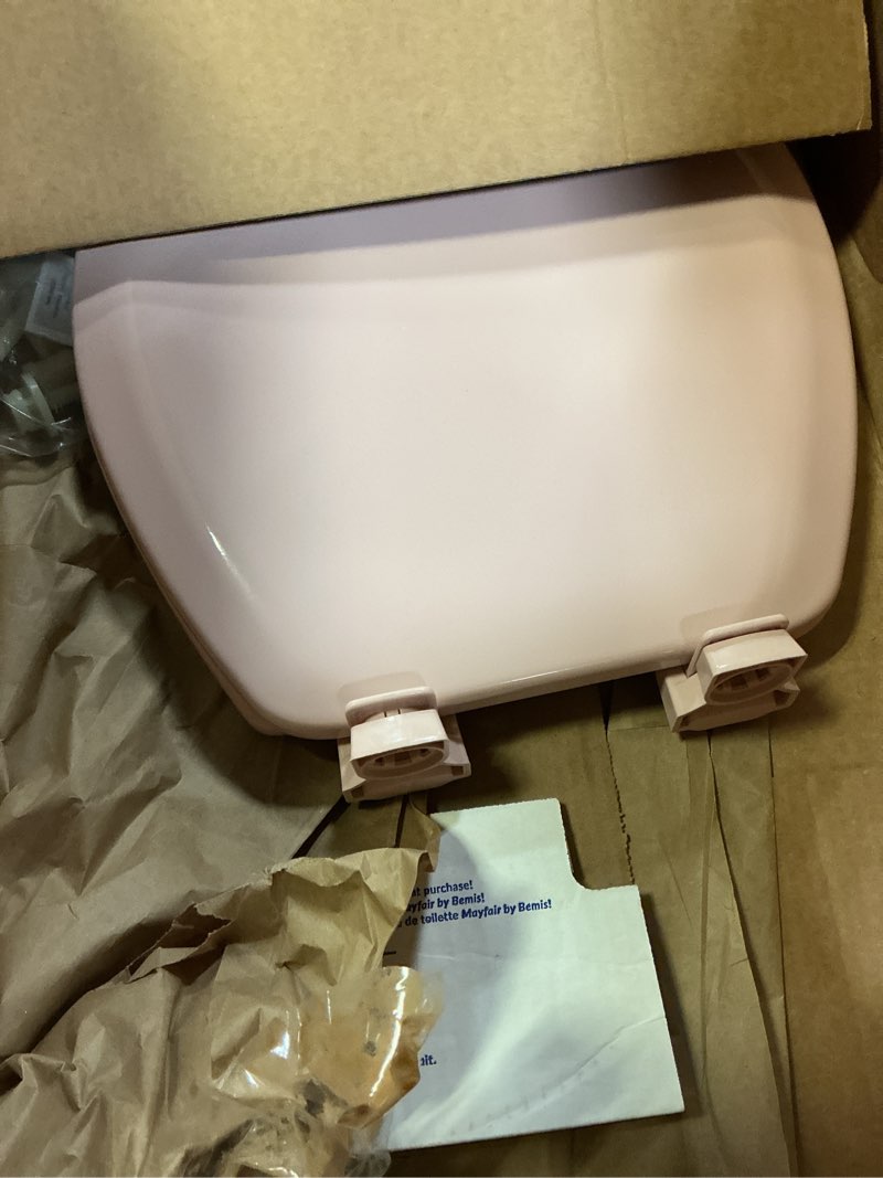 Condition photo showing Good Condition for mayfair cameron pink toilet seat, non slip heavy duty wood, easy clean, made in usa, round pink round