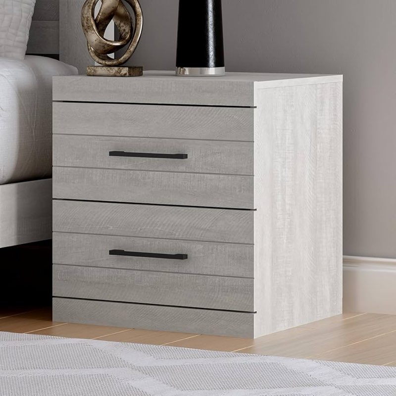 Galano Hamsper 2 Drawer Nightstand, Bedside Table, Night Stand, End Table, Sofa Side Table for Bedroom, 16.3" D x 18.9" W x 20.3" H, Dusty Grey Oak