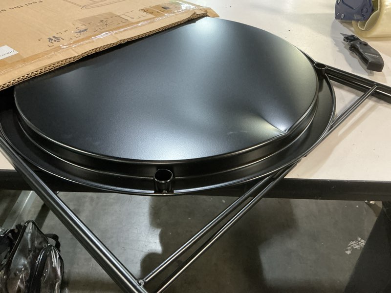 Condition photo showing As Is for vecelo side/end table, folding round metal anti-rust and waterproof outdoor or indoor tray for living room bedroom balcony and office, 1 pcs, black black 1 pcs