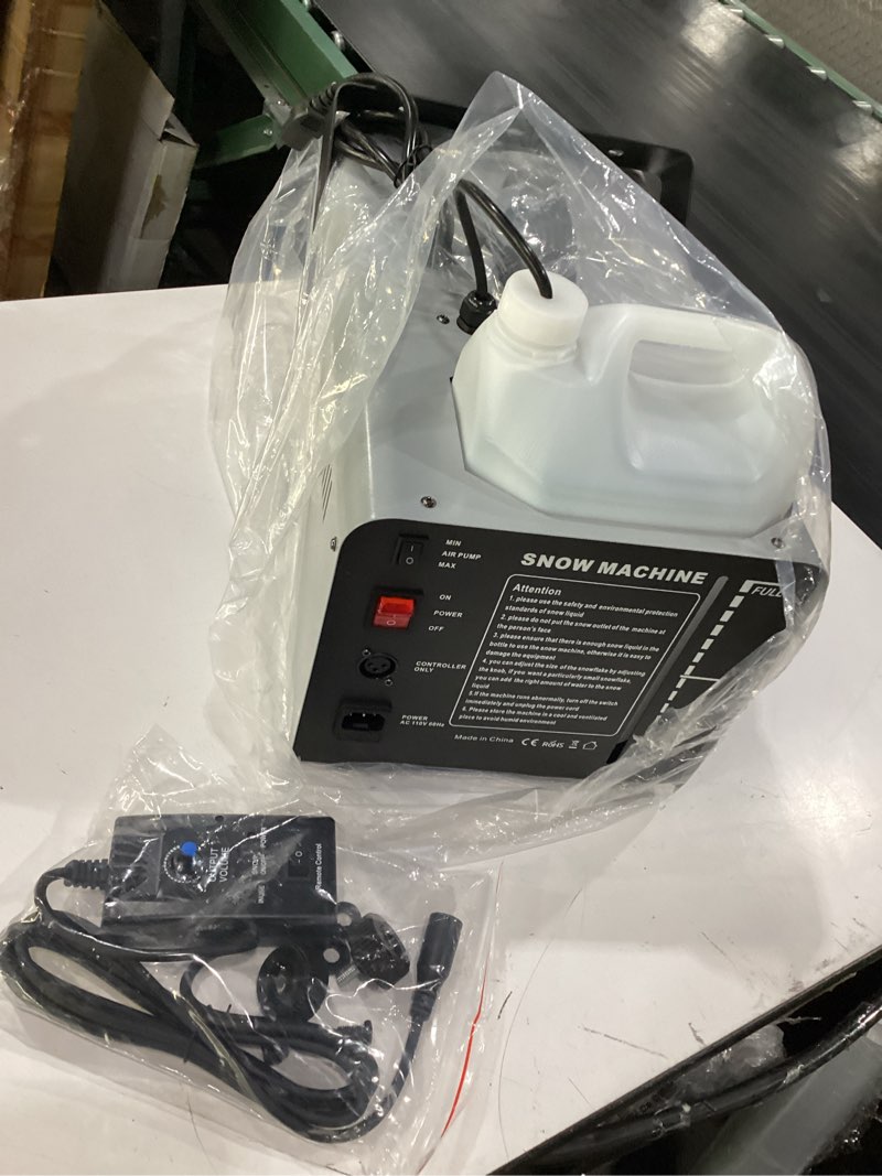 Condition photo showing New/Like New for tcfundy snow machine 1500w snow making machine snowflake maker for christmas wedding kids party stage effect with wired remote control