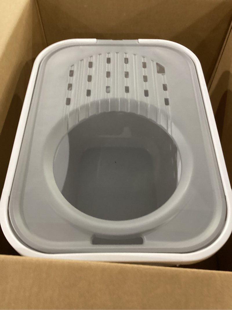 Condition photo showing Good Condition for iris usa cat litter box, large cat box enclosure, top entry with litter catching lid, enclosed, gray/white rectangular gray