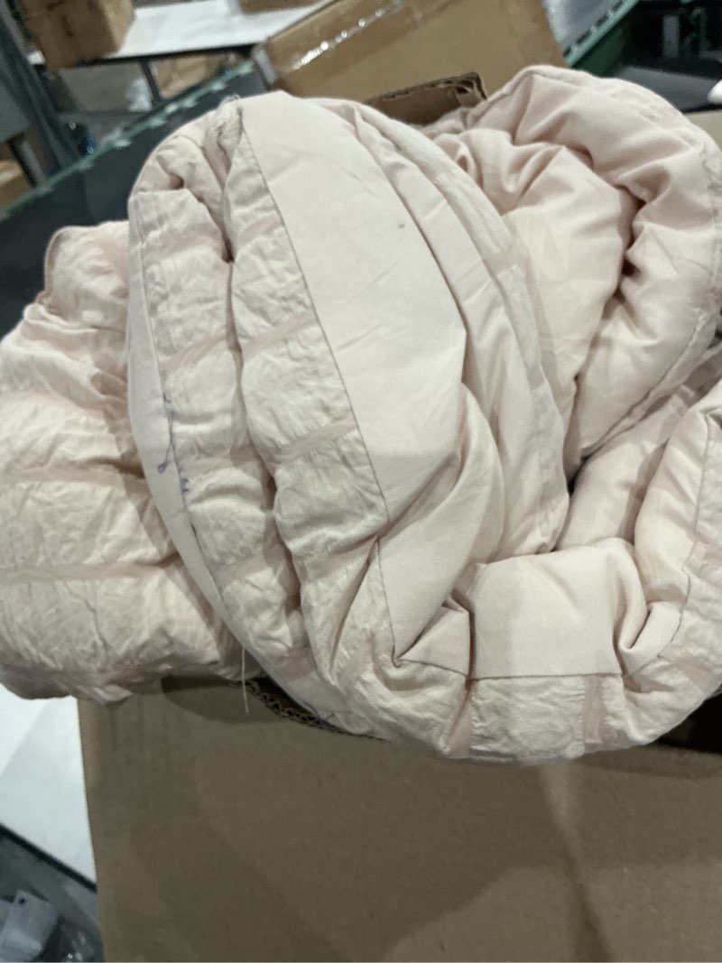 Condition photo showing As Is for hymokege beige queen comforter set seersucker 7 pieces, all season luxury bed in a bag for bedroom, bedding set with comforters, sheets, pillowcases & shams