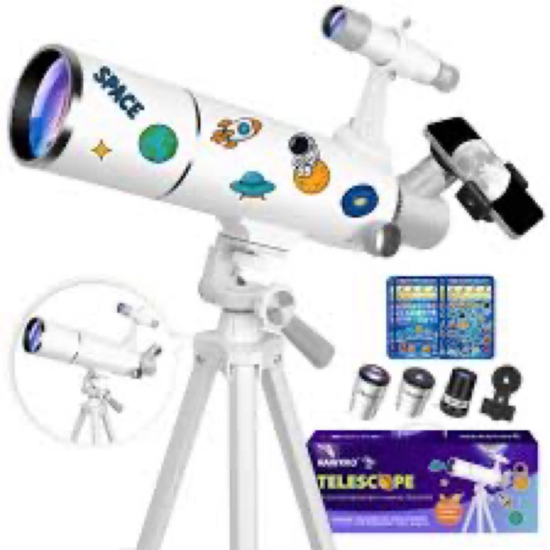 hawkko telescope for adults & kids – 80mm aperture 500mm telescopes for adults astronomy, (20x-150x) portable refractor telescope kit for beginners with decorate stickers, az tripod, phone adapter