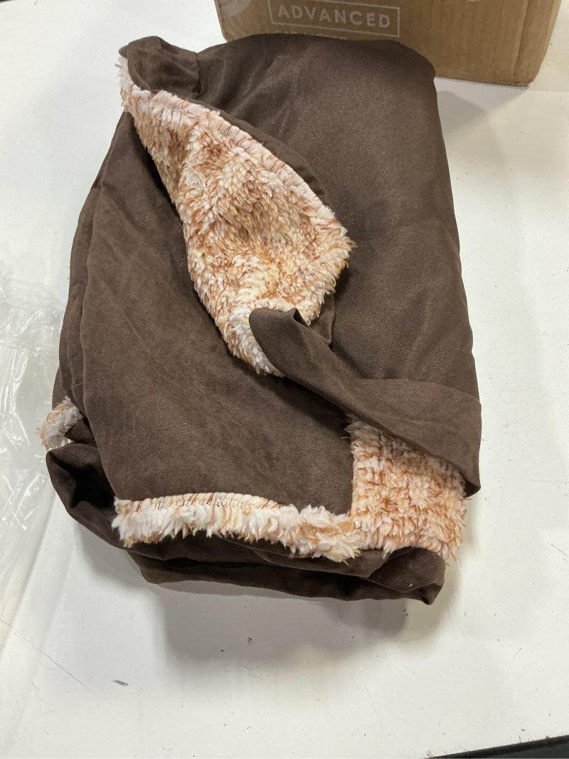 Condition photo showing As Is for furhaven replacement dog bed cover two-tone faux fur & suede l shaped chaise, machine washable - espresso, large large espresso