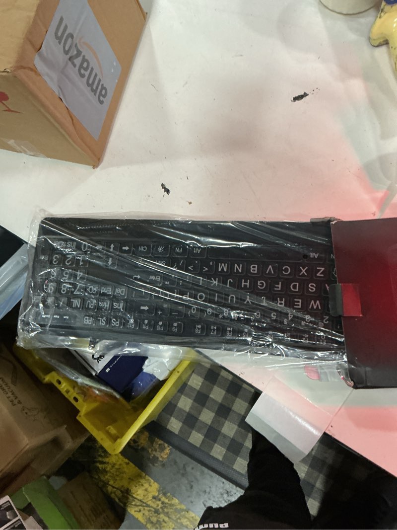 Condition photo showing New/Like New for kopjippom large print backlit keyboard, usb wired computer keyboard, full size keyboard with white illuminated led compatible for windows desktop, laptop, pc, gaming, black