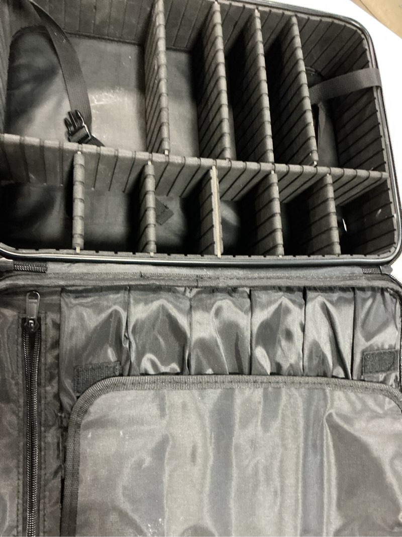 Condition photo showing As Is for relavel travel makeup train case cosmetic case organizer portable artist storage bag with adjustable dividers for cosmetics makeup brushes toiletry jewelry digital accessories black large