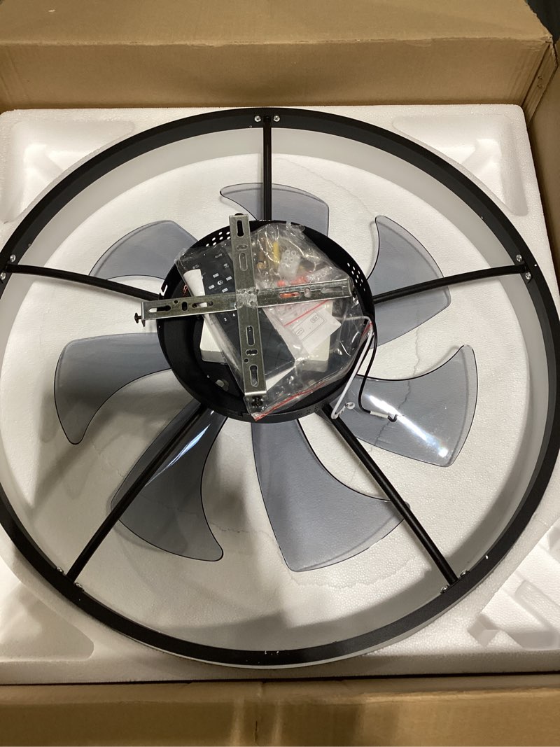 Condition photo showing As Is for volisun low profile ceiling fan with light and remote, 23.6in flush mount, dimmable led fan light, bladeless for bedroom (black) black 23.6 inch