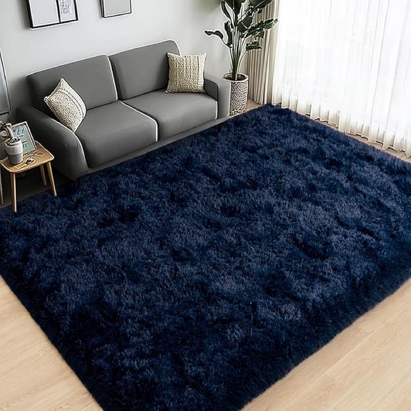 Lairep Large Area Rugs for Living Room Bedroom, 8x10 Feet Navy Blue Fluffy Shag Rugs, Ultra Soft Sha
