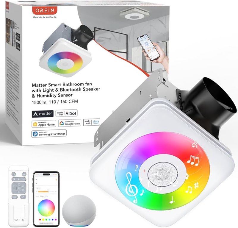 ROJOSAN Smart Bathroom Exhaust Fan with Bluetooth Speaker and Light & Humidity Sensor, Powerful 230C