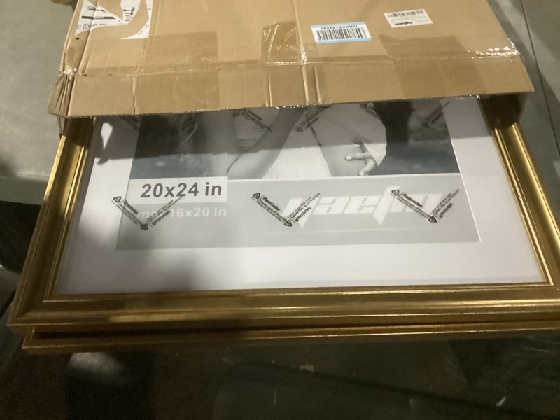 Condition photo showing Good Condition for yaetm 20x24 gold picture frame matted to 16x20 set of 2, 1.4” wide molding & rustic gold frames for wall gallery, home and office, wall mounting, 2 pack 20x24, 2 pack gold