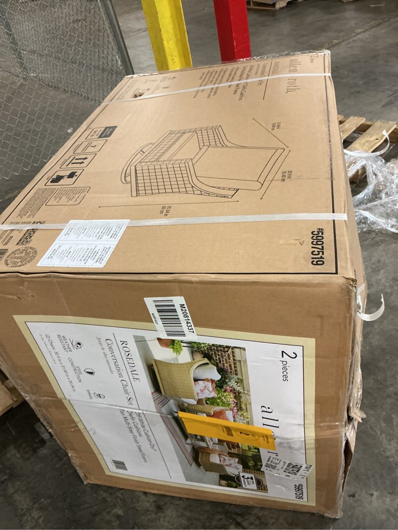Condition photo showing New/Like New for allen + roth rosedale set of 2 woven tan steel frame swivel conversation chair with off-white cushioned seat