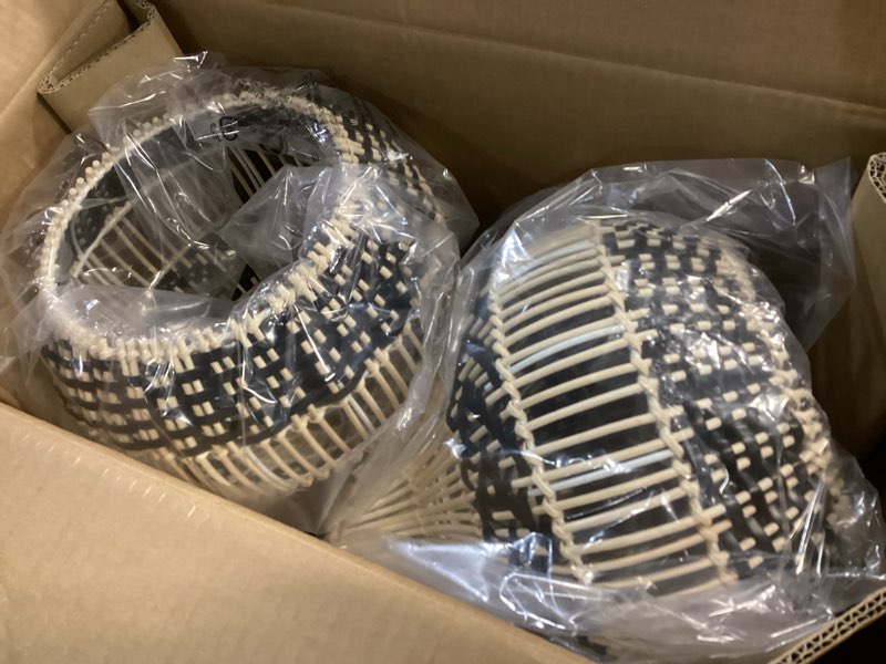 Condition photo showing Good Condition for 3-Pack Rattan Pendant Light,11" Hand-Woven Black Faux Rattan Hanging Light Boho Wicker Basket Chandelier,for Living Room BedroomKitchen Dining Farmhouse Black 11.inch-3 pack