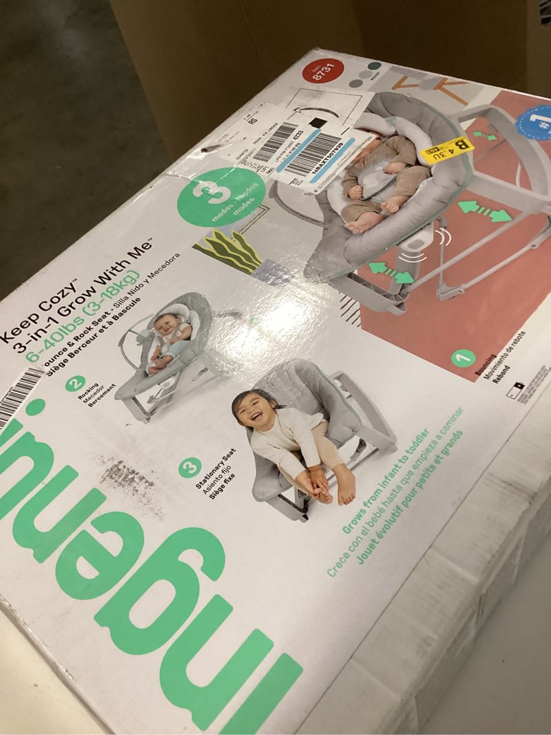 Condition photo showing New/Like New for ingenuity keep cozy 3-in-1 grow with me vibrating baby bouncer, seat & infant to toddler rocker, vibrations & -toy bar, 0-30 months up to 40 lbs (weaver)