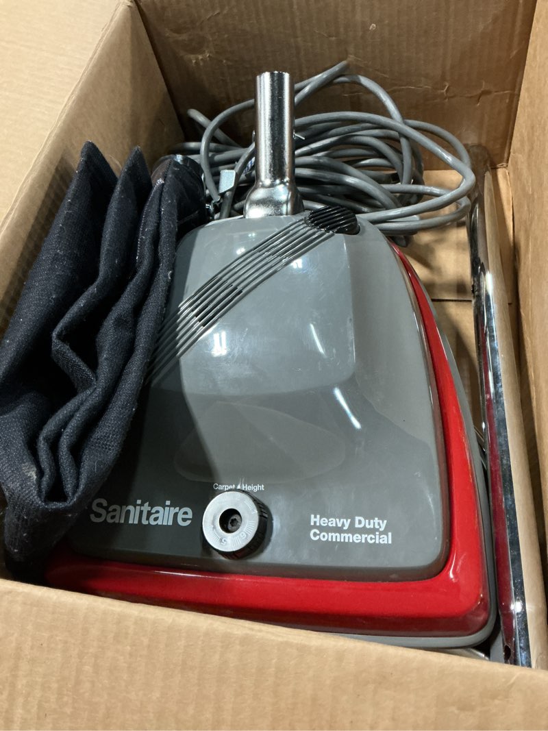 Condition photo showing As Is for sanitaire sc679k tradition upright commercial bagged vacuum, red