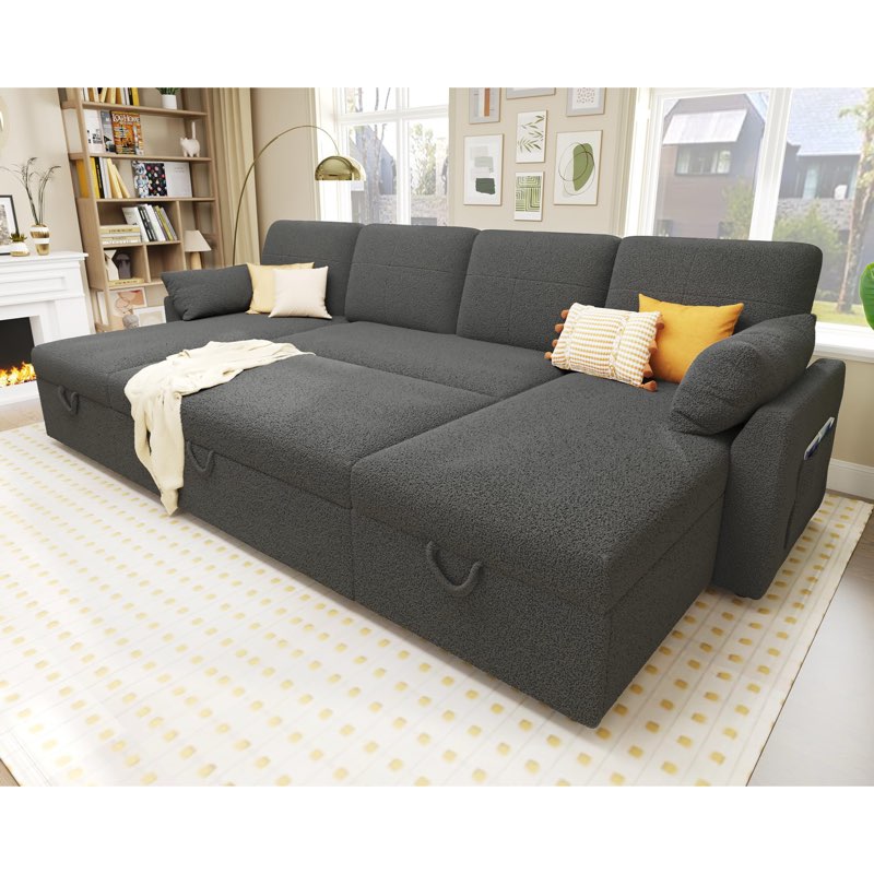 110 inch oversized sofa bed - 2 in 1 pull out sleeper sofa with sectional and double storage chaise (only 1 box ) 