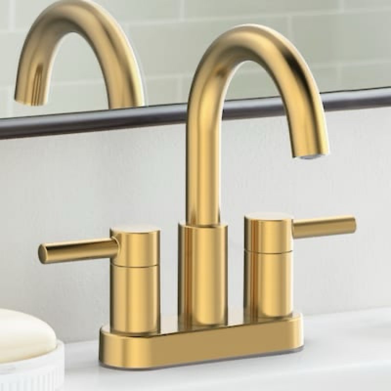 allen + roth harlow simplefit brushed gold 4-in centerset 2-handle watersense mid-arc