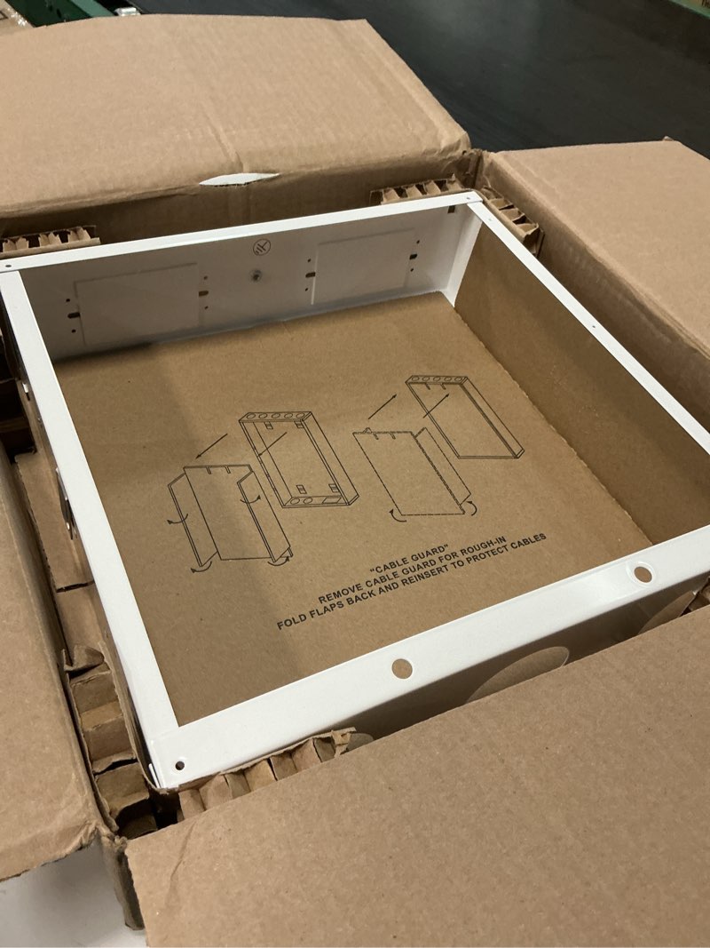 Condition photo showing New/Like New for legrand - onq 14 inch cable management, in-wall 20-gauge media box, structured wiring enclosure with 2.5 inch openings for wires, glossy white, en1400 14 inch enclosure with screw-on cover
