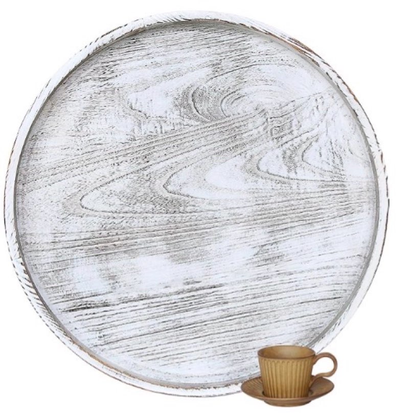 Extra Large Round Ottoman Table Tray Round-20 - Rustic Wooden Serving Tray for Farmhouse Decorative Oversized Coffee Table Trays Living Room Kitchen Counter Breakfast Whitewash