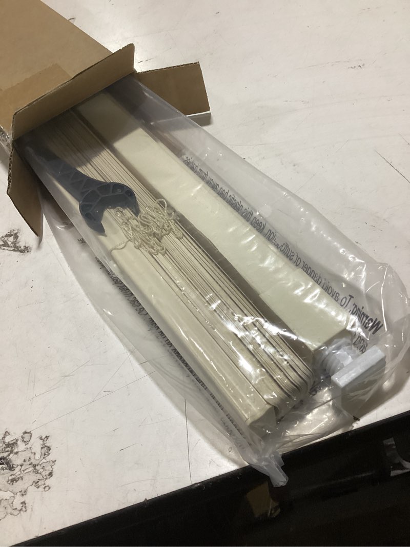 Condition photo showing As Is for lazblinds no tools no drill 1" vinyl mini blinds, cordless blinds for windows, light filtering horizontal window blinds & shades, 29" w x 48" h, cream cordless-cream 29" w × 48" h