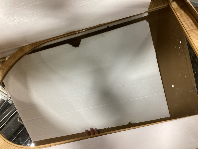 Condition photo showing Good Condition for Decorative Rattan Wall Mirror, Boho Bathroom Modern Makeup Mirror, Rustic Wall Bohemia Mirrors for Bedroom, Living Room, Vanity Versatile Farmhouse, Nursery, Bathroom, 36"x24", Arched Arched 24"L x 36"W