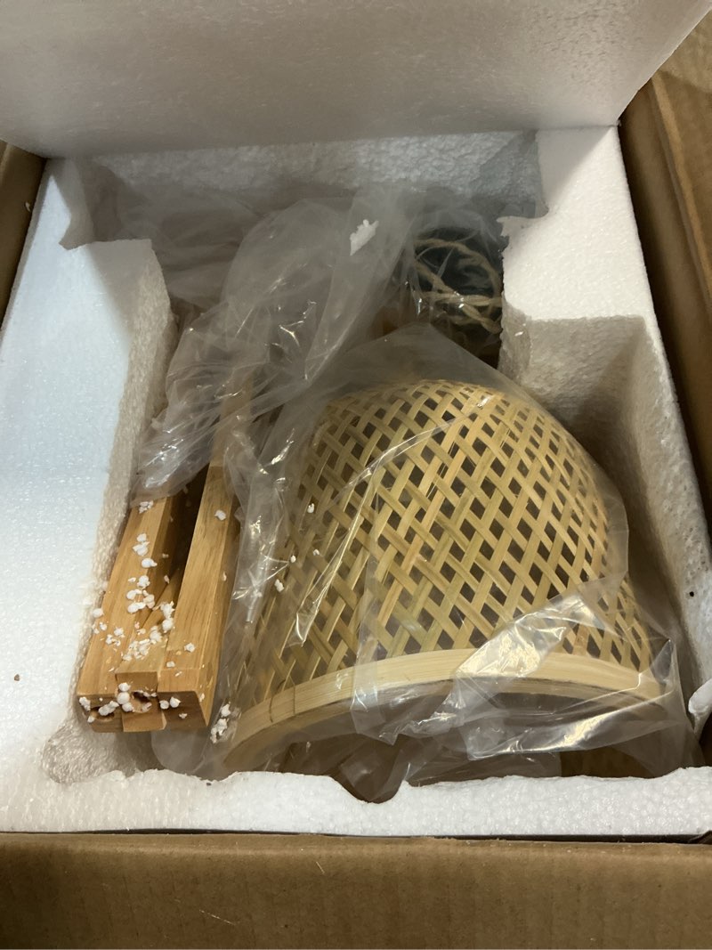 Condition photo showing Good Condition for wood plug in wall sconces, farmhouse swing arms wall lamp with bamboo woven lampshade mid-century modern wall mounted lighting fixture for bedroom living room bamboo lampshade