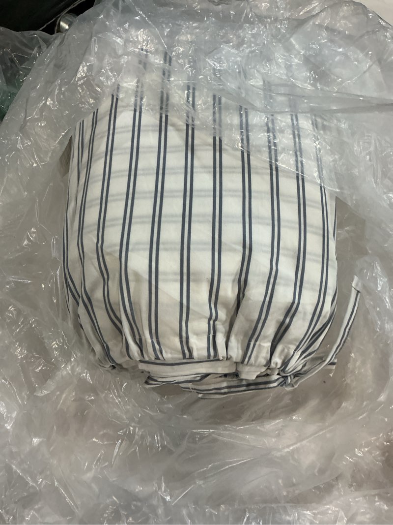 Condition photo showing Good Condition for organic crisp percale double stripe sheet set, queen, white/mineral