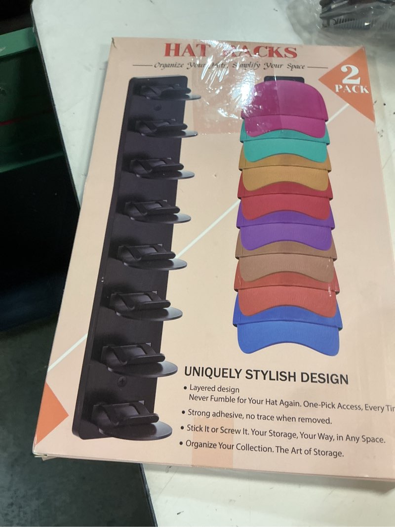 Condition photo showing New/Like New for Fododo 2 Pack Hat Organizer for Baseball Caps, Hat Rack for Wall Hold Up 16 Hats, Strong Adhesive & 