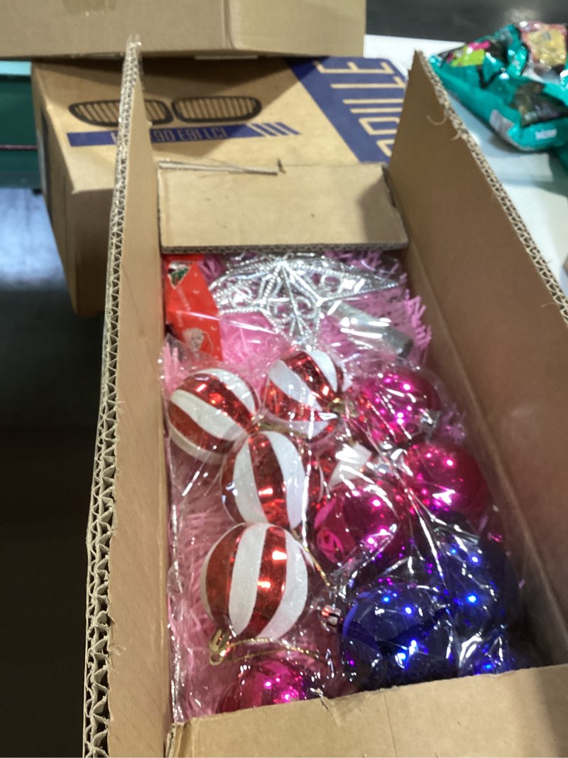 Condition photo showing New/Like New for [ Remote Control & 12 Modes ] 3 Ft Christmas Tree with Timer 50 Warm White & Multi Color Lights, 15 DIY Ornaments 3D Star Topper - Artificial Small Pink Christmas Tree for Home Indoor Tables - Pink