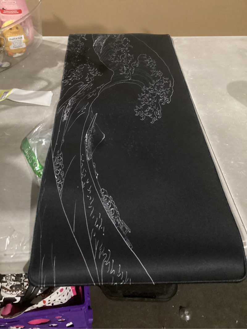Condition photo showing Good Condition for Japanese Gaming Mouse Pad Abstract Black Mouse Pad 31.5x11.8 Inch Black Sea Wave Texture Non-Slip Rubber Base Large Ocean Mousepad Stitched Edges Keyboard Mouse Mat Desk Pad for Office and Home Japanese Sea Wave