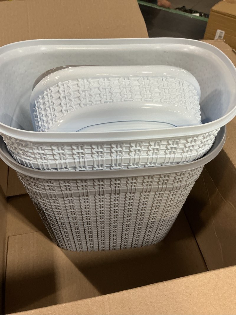 Condition photo showing Good Condition for bath bliss sailor knot swing top waste bin | dimensions: 11.22\" x 8.27\" x 12.6\" | 9.5 liter | swing top | sailor knot design | great for bathroom | office | bathroom accessories | white white 2 pack