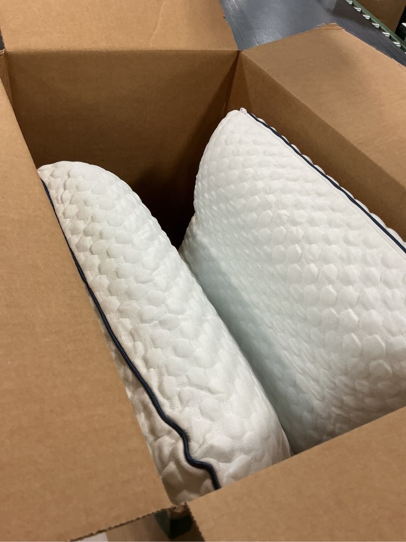 Condition photo showing As Is for Weekender Gel Memory Foam Pillow - Queen Size - 1-Pack - Medium Plush Feel - Neck and Shoulder Support - Side, Stomach, and Back Sleepers - Home, Hotel, & Hospital Essentials - CertiPur Certified Queen 1 Pack