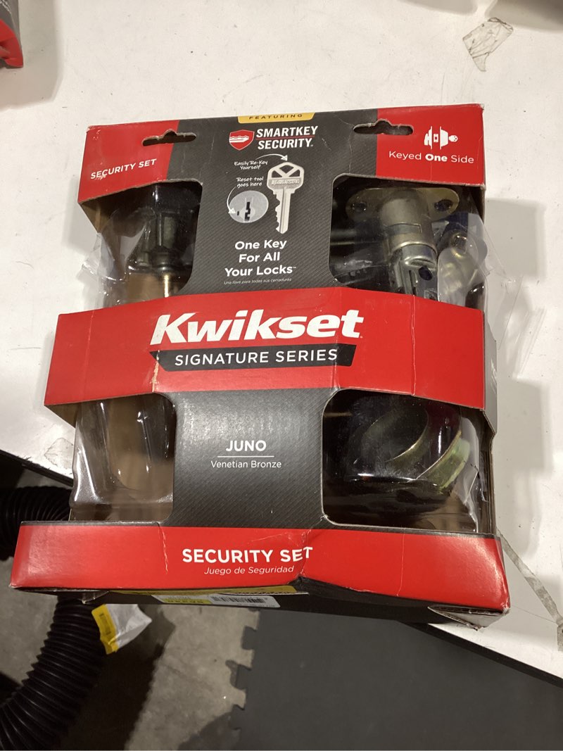 Condition photo showing Good Condition for kwikset smartkey juno venetian bronze deadbolt and entry door knob kw1 1-3/4 in.