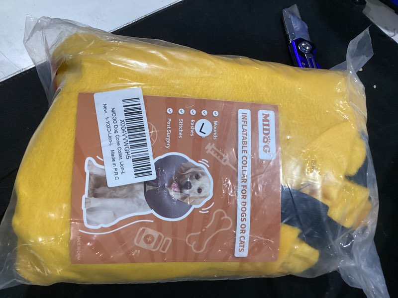 Condition photo showing Good Condition for midog inflatable dog cone collar, cute lion mane recovery collar for large medium dogs, soft blow-up donut alternative after surgery, anti-lick protective neck e-collar (l, 15"-20") lion large (neck:15"-20")