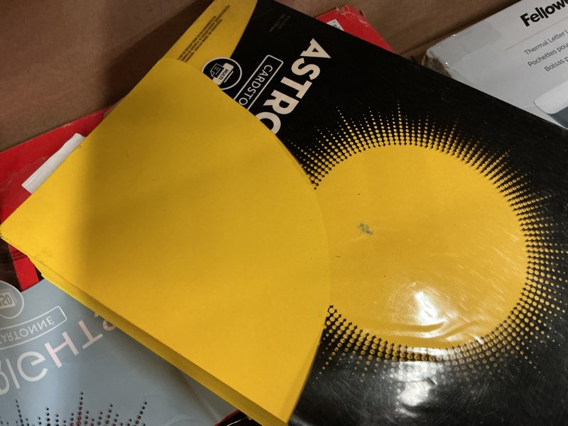 Condition photo showing Good Condition for astrobrights yellow cardstock, 8.5” x 11”, 65 lb/176 gsm, 250 sheets