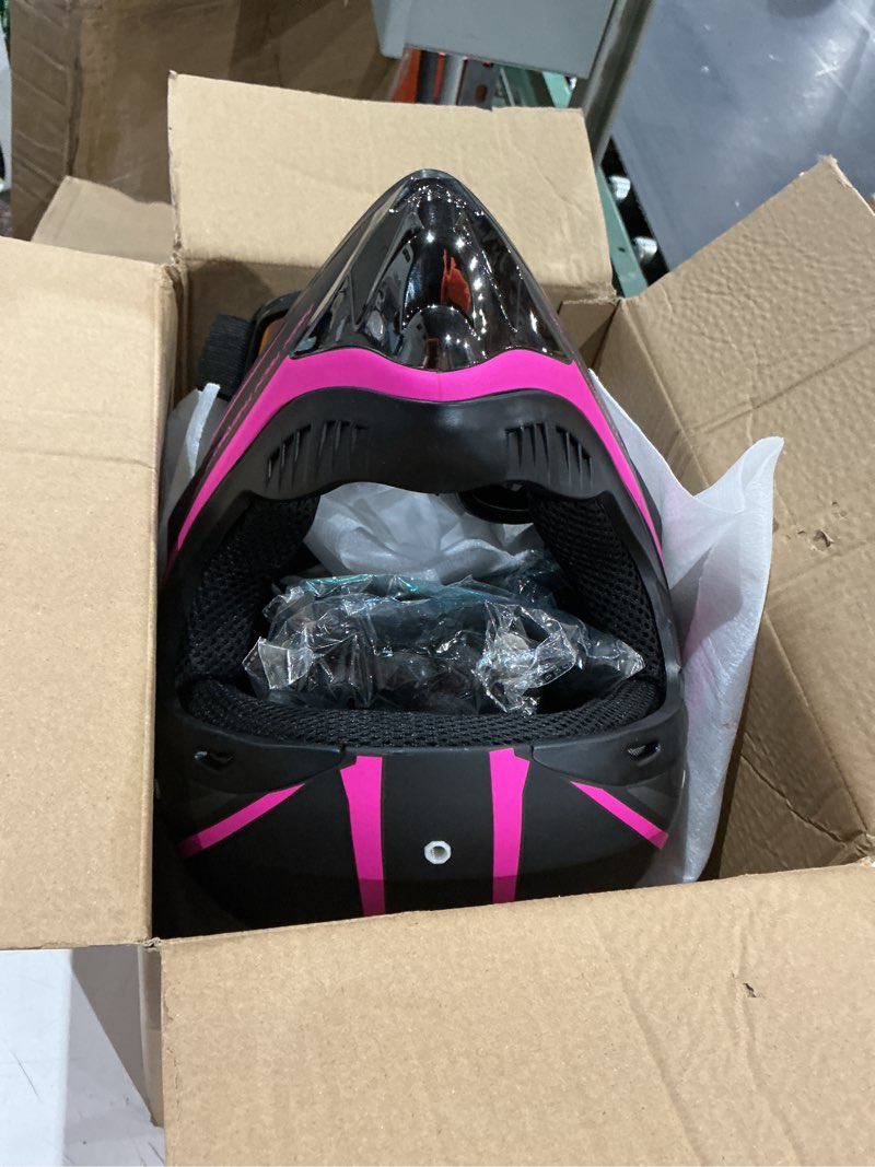 Condition photo showing Good Condition for youth kids motocross helmet, adult atv dirt bike helmet, off-road bmx 4-wheeler full face motorcycle helmet w/goggles gloves & mask, dot approved, pink, l pink large