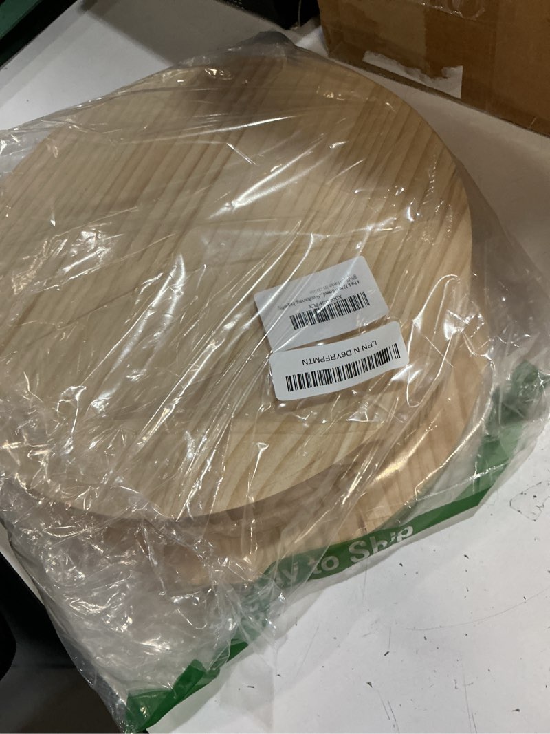 Condition photo showing New/Like New for 3 pack 12 inch round wooden plaque, 3/4 inch thick unfinished wooden circle plaque, natural wooden base for craft projects, sign, painting, woodcarving