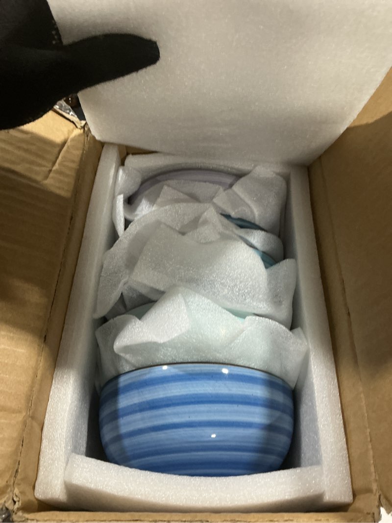 Condition photo showing Good Condition for Selamica Ceramic 24 Oz Cereal Bowls Set, Deep Soup Bowls, 5.9 Inch Porcelain Kitchen Bowls for Pasta Salad Dessert Oatmeal Ramen, Microwave Dishwasher Safe, Set of 6, Gradient Blue Gradient Blue 24 OZ