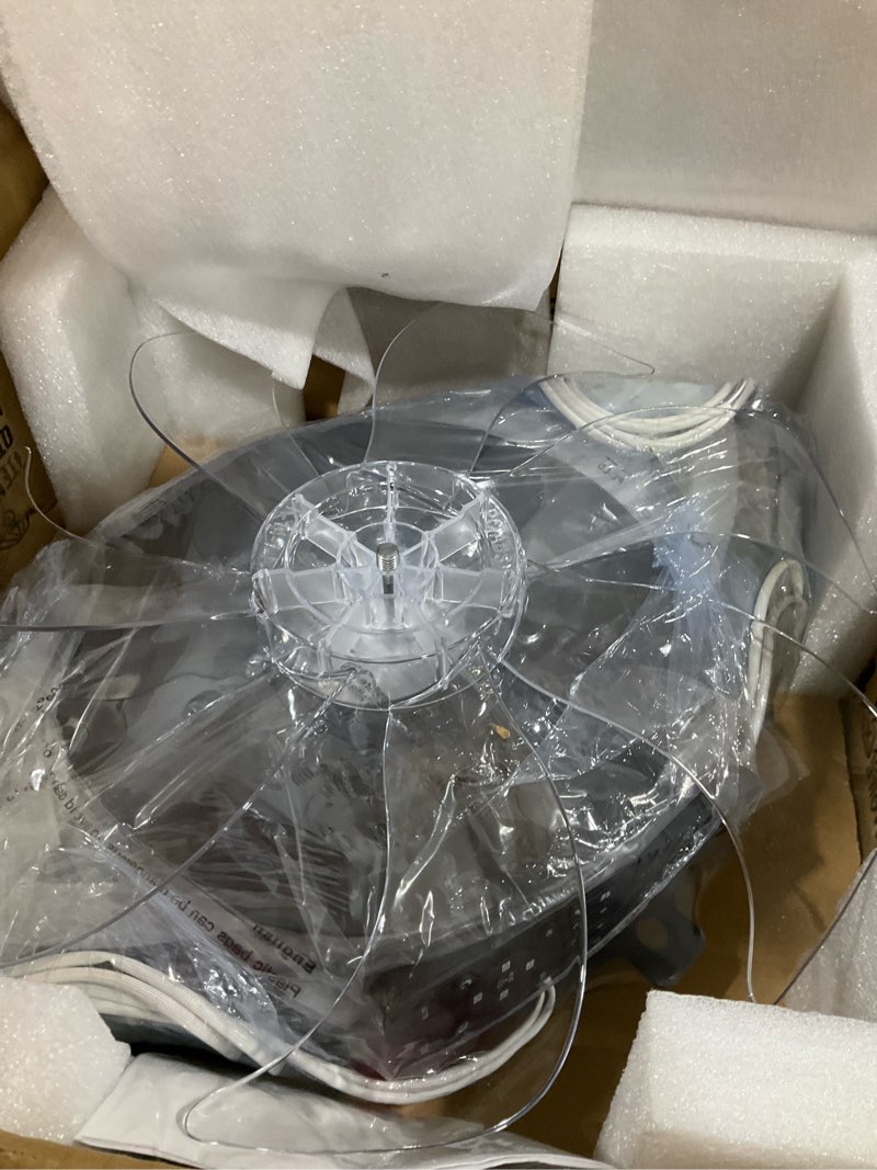 Condition photo showing New/Like New for 35" Geometric Ceiling Fan with Light Remote Control, 6 Speeds 3 Colors, Black Low Profile Flush Mount Ceiling Fan for Kitchen Bedroom Living Room Black 35"