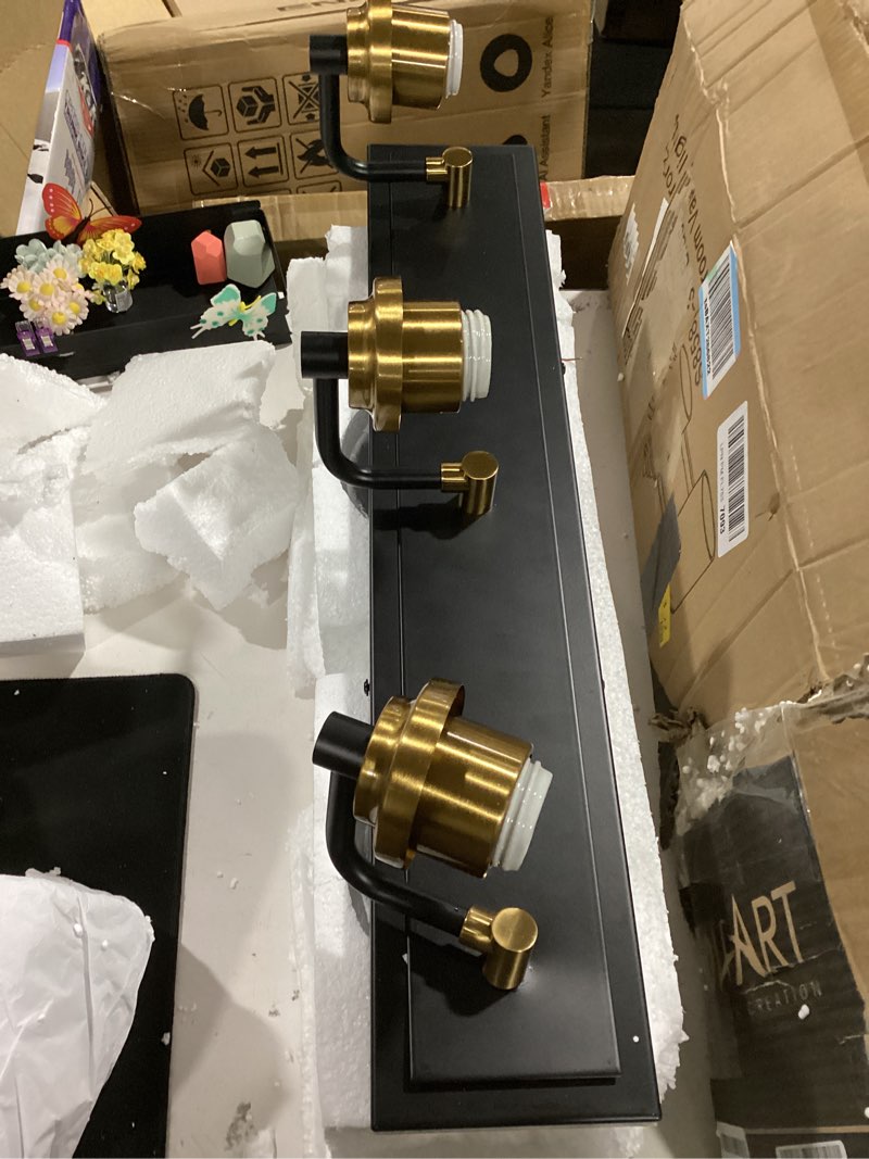 Condition photo showing Good Condition for solfart bathroom vanity light 3-light light fixtures for bathroom above mirror vintage lights fixtures over mirror in black brass wall sconces bronze black-long base 3 lights