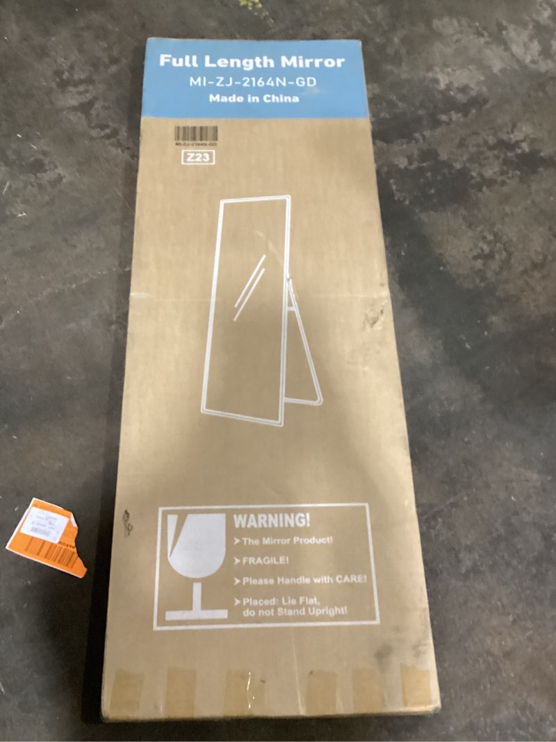 Condition photo showing As Is for Koonmi 68"x22" Floor Mirror Full Length, Bedroom Floor Body Mirror with Stand, Gold Mirror, Leaning, Standing or Hanging Horizontally/Vertically