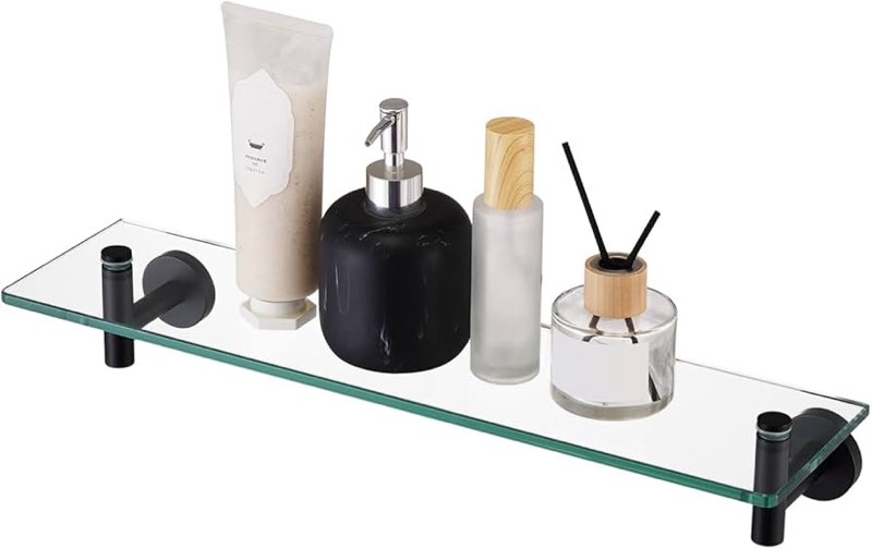 KES Bathroom Glass Shelf with 8 MM-Thick Tempered Glass and SUS 304 Stainless Steel Matte Black Brac