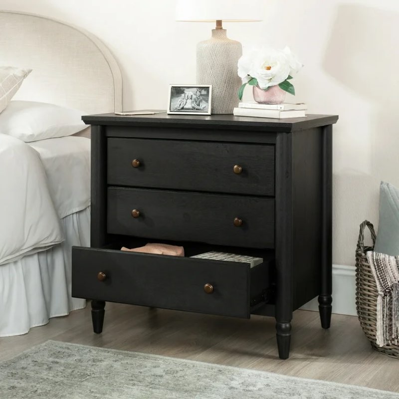 my texas house monroe 3 drawer nightstand with usb, raven black