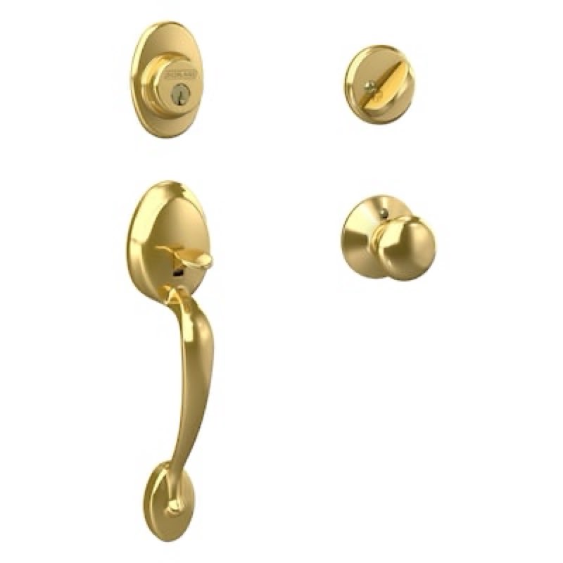Schlage Plymouth Bright Brass Exterior Single-Cylinder Deadbolt and Keyed Entry Door