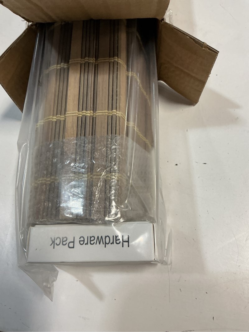 Condition photo showing New/Like New for Bamboo Roman Shades with Valance Cover, Cordless Blinds for Indoor Windows, Light Filtering Woven Wood Shades for Home & Patio, Privacy Protection, 20" W x 64" H, Grey Light Filtering-grey 20"W x 64"H