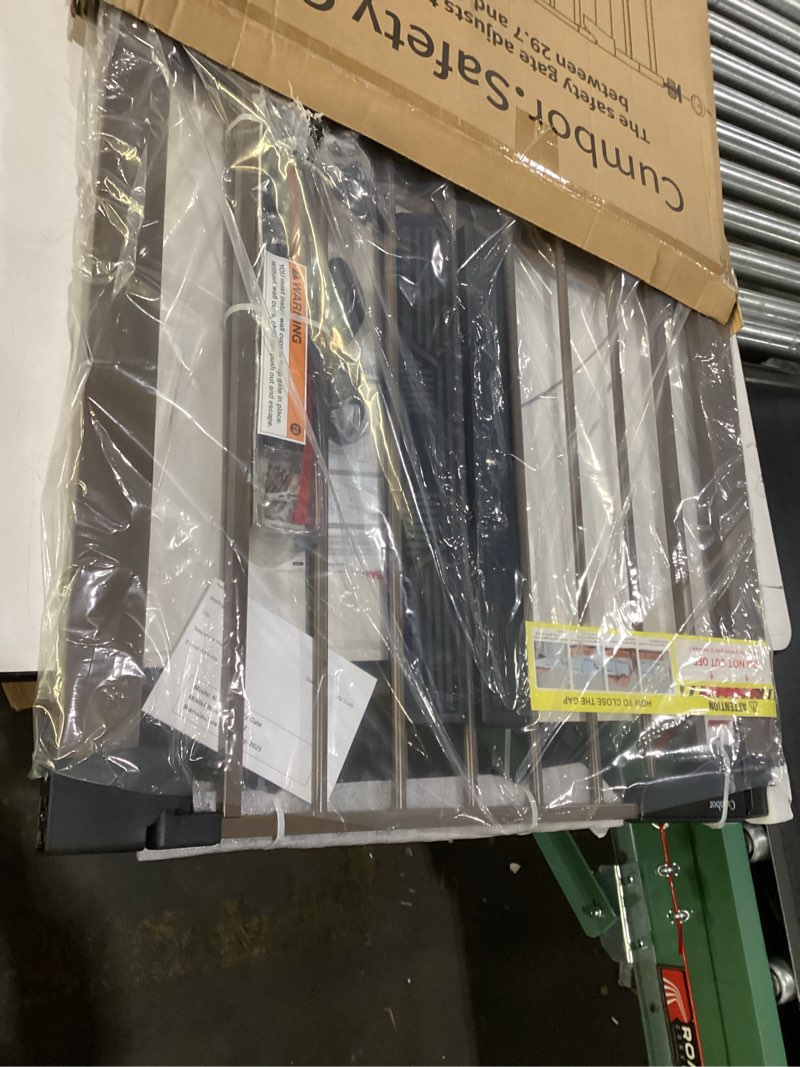 Condition photo showing New/Like New for Cumbor 29.7-46" Baby Gate for Stairs, Mom's Choice Awards Winner-Auto Close Dog Gate for the House, Easy Install Pressure Mounted Pet Gates for Doorways, Easy Walk Thru Wide Safety Gate for Dog, Brown Brown 29.7-46"W x 30.5"H