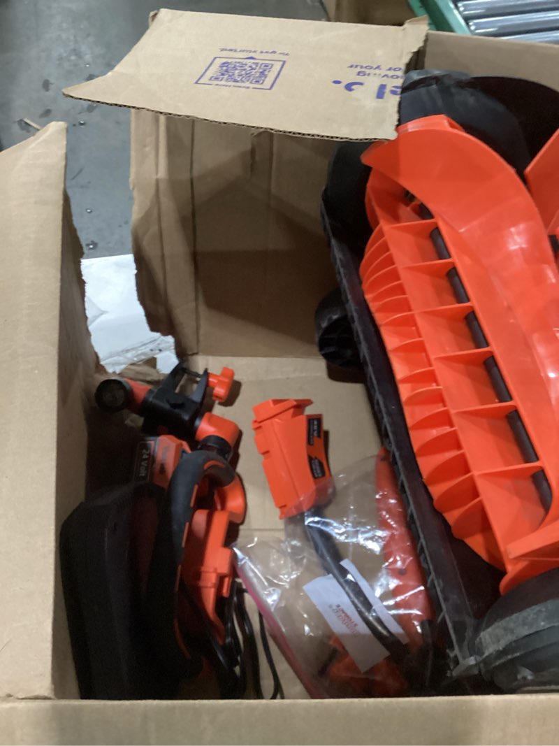 Condition photo showing As Is for VOLTASK Cordless Snow Shovel with Wheels, 48V | 16-Inch | 4-Ah Brushless Cordless Snow Blower, Battery Snow Blower with Directional Plate & LED Lights (2 * 24V Battery & Dual Quick Charger Included)