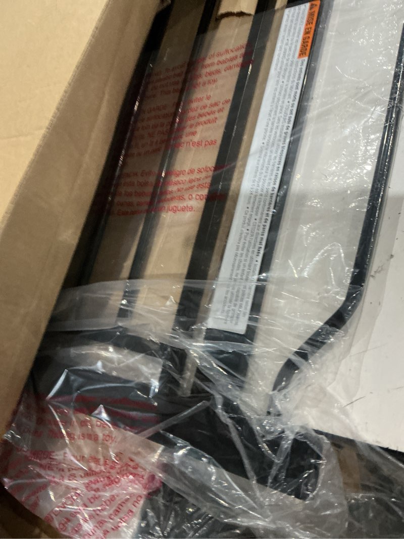 Condition photo showing As Is for regalo safety 29-38.5" baby gate for doorways & bottom of stairs, pressure mounted baby gate with door for babies, toddlers & pets, tested & safe for 30 years, american designed, american owned, black black 29-38.5"w x 30"h