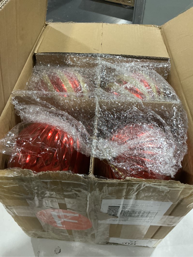 Condition photo showing Good Condition for Poen 12 Pcs 6 Inch Extra Large Christmas Ornament Ball Jumbo Shatterproof Hanging Christmas Tree Ornament Outdoor Vintage Red Green Big Ball for Xmas Tree Porch Yard(Elegant Style)