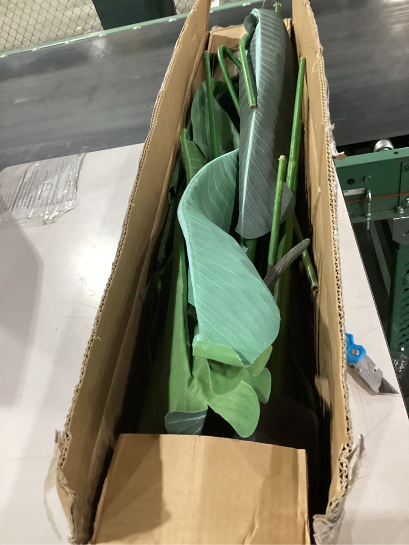 Condition photo showing As Is for haihong 2packs 5ft large bird of paradise artificial plant, faux bird of paradise plant with realistic leaves, adjustable branches and durable pot for indoor and outdoor decor, housewarming gift