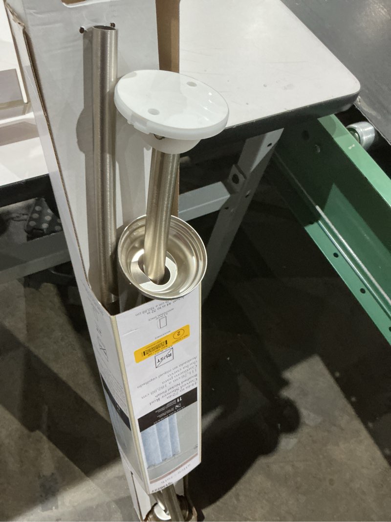 Condition photo showing As Is for allen + roth 44-in to 72-in brushed nickel fixed or tension single curve adjustable shower curtain rod